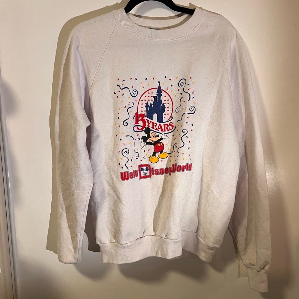 Disney White 15th Anniversary Crewneck Sweater